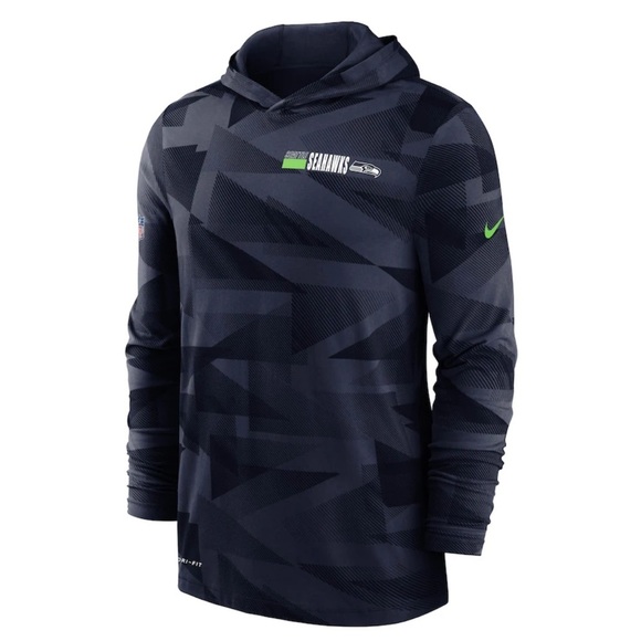 [M]Nike Men's Seattle Seahawks Navy Sideline Impact Hoodie Performance LS Tee - Picture 1 of 10